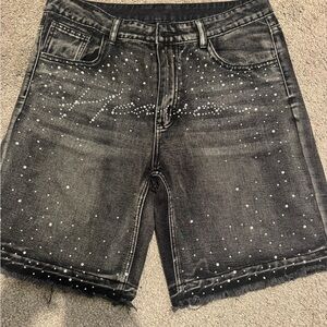 Black Denim Shorts with Rhinestone Accents